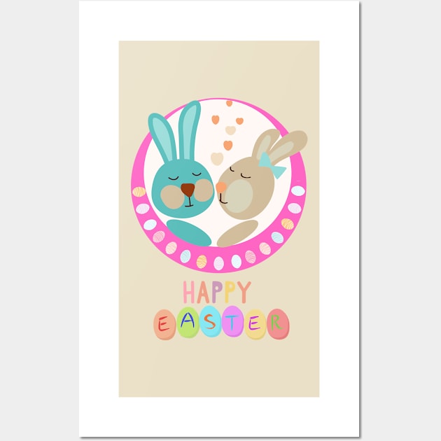 Happy Easter Love bunnies Wall Art by O.M design